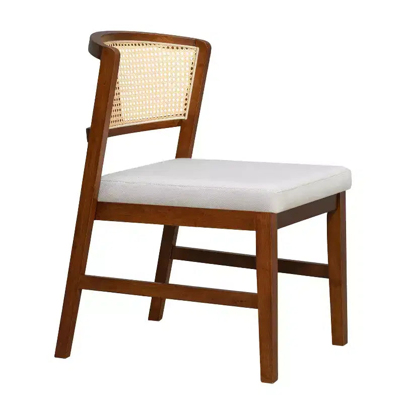 Set of 2 Rattan Dining Chairs Armless Chair Kitchen Side Chair with Curved Rattan Back & Rubberwood Frame