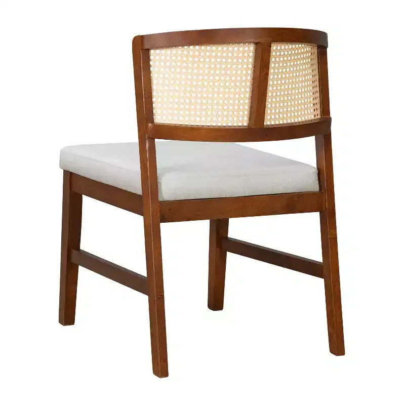 Set of 2 Rattan Dining Chairs Armless Chair Kitchen Side Chair with Curved Rattan Back & Rubberwood Frame