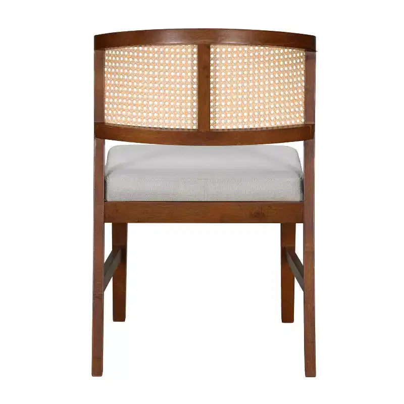 Set of 2 Rattan Dining Chairs Armless Chair Kitchen Side Chair with Curved Rattan Back & Rubberwood Frame