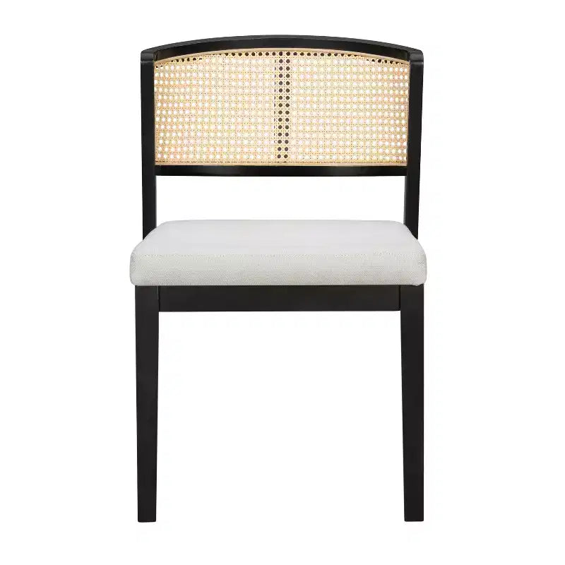 Set of 2 Rattan Dining Chairs Armless Chair Kitchen Side Chair with Curved Rattan Back & Rubberwood Frame