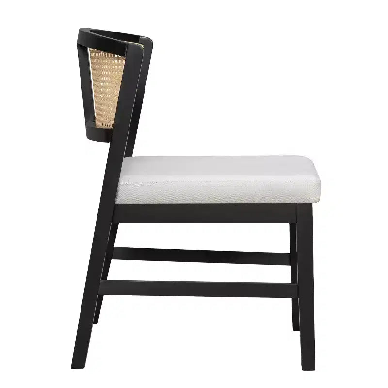Set of 2 Rattan Dining Chairs Armless Chair Kitchen Side Chair with Curved Rattan Back & Rubberwood Frame