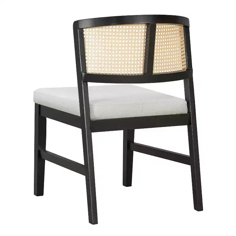 Set of 2 Rattan Dining Chairs Armless Chair Kitchen Side Chair with Curved Rattan Back & Rubberwood Frame