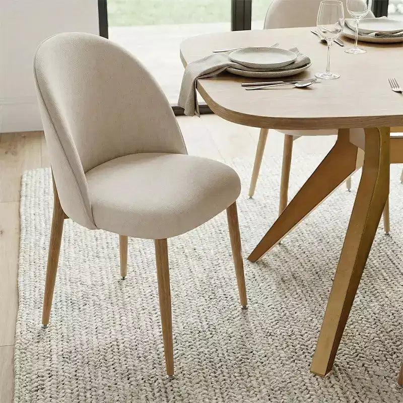 78-96 Modern Extendable Dining Table Set for 6/8, Japandi Dining Room Set with Beige Upholstered Chairs, V-Leg Trestle Base