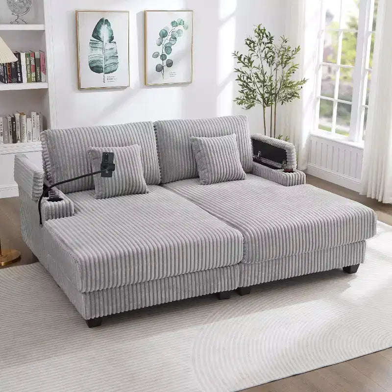Moderno divano chaise longue da 75.5 con schienale regolabile e portabicchieri