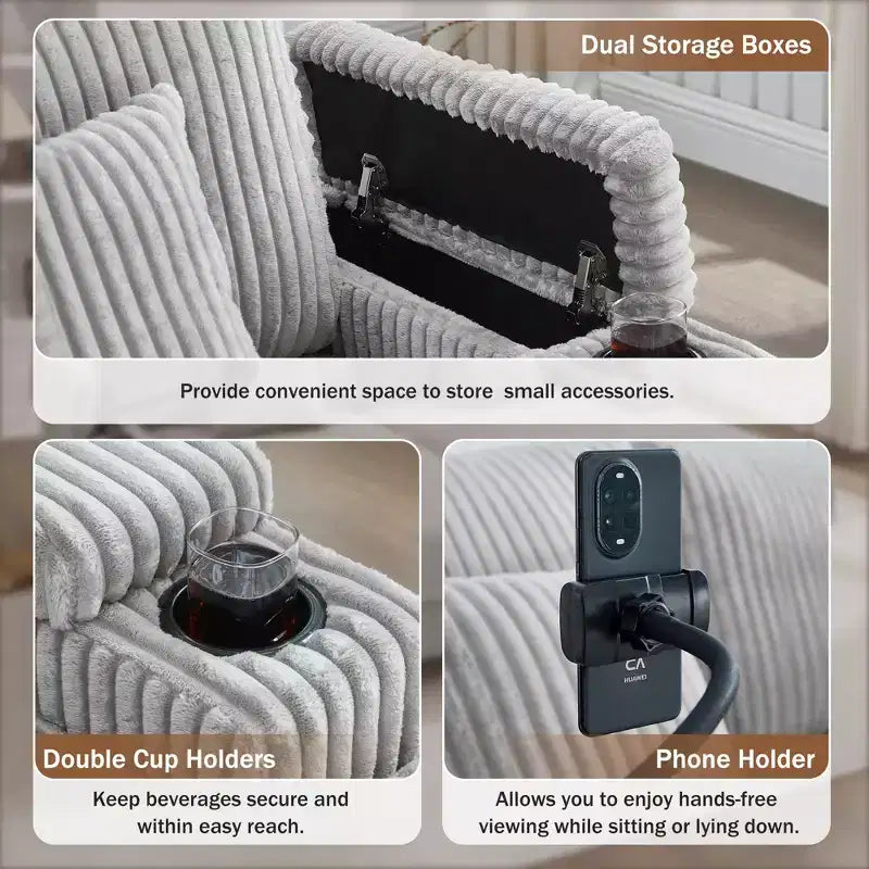 Moderno divano chaise longue da 75.5 con schienale regolabile e portabicchieri