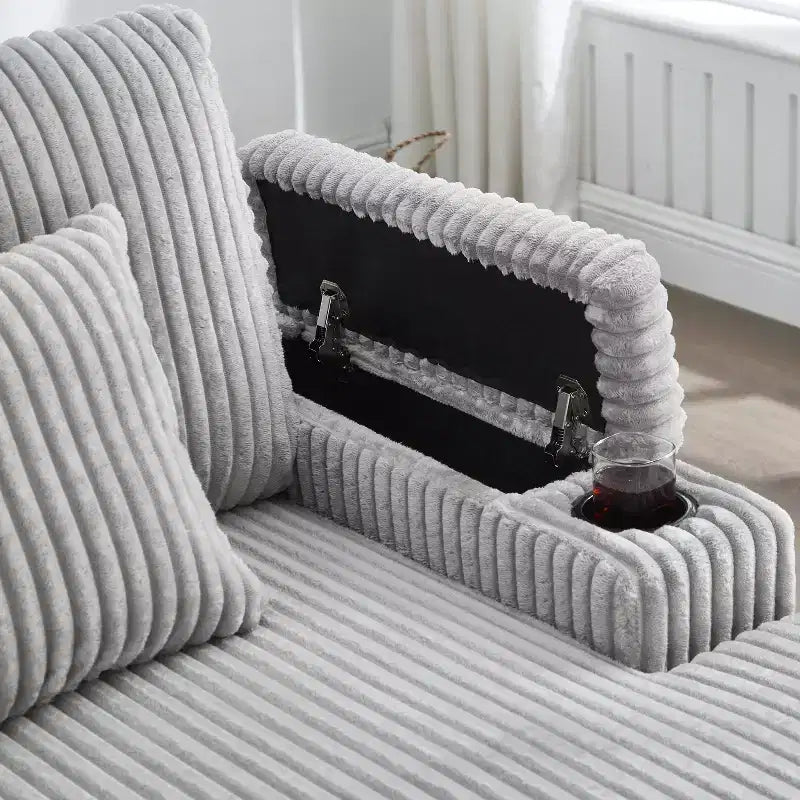 Moderno divano chaise longue da 75.5 con schienale regolabile e portabicchieri