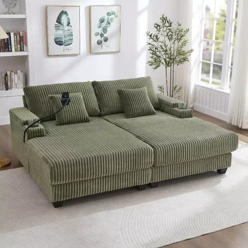Modern 75.5 Chaise Lounge Sofa with Adjustable Backrest and Cup Holders