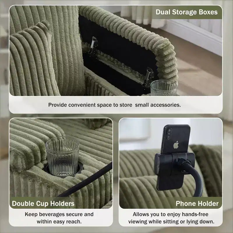 Moderno divano chaise longue da 75.5 con schienale regolabile e portabicchieri