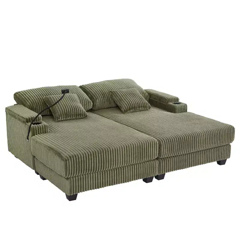 Moderno divano chaise longue da 75.5 con schienale regolabile e portabicchieri