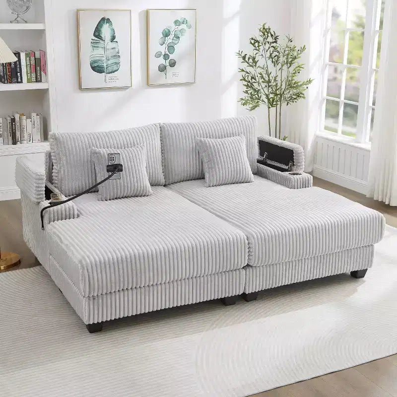 Moderno divano chaise longue da 75.5 con schienale regolabile e portabicchieri