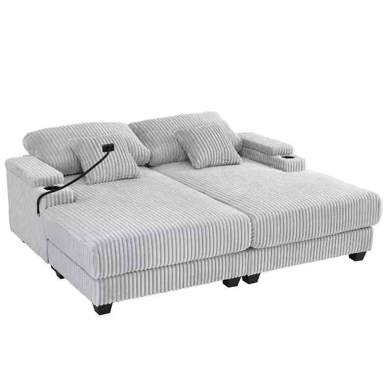 Moderno divano chaise longue da 75.5 con schienale regolabile e portabicchieri