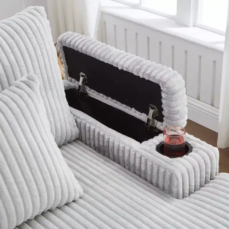 Moderno divano chaise longue da 75.5 con schienale regolabile e portabicchieri