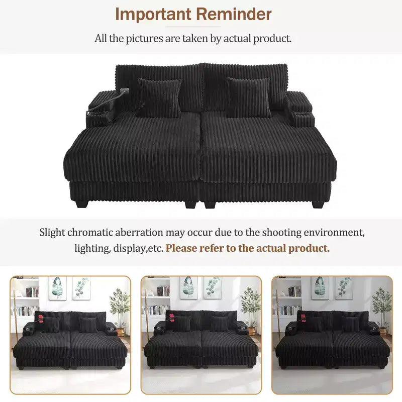 Moderno divano chaise longue da 75.5 con schienale regolabile e portabicchieri