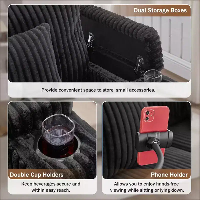 Moderno divano chaise longue da 75.5 con schienale regolabile e portabicchieri