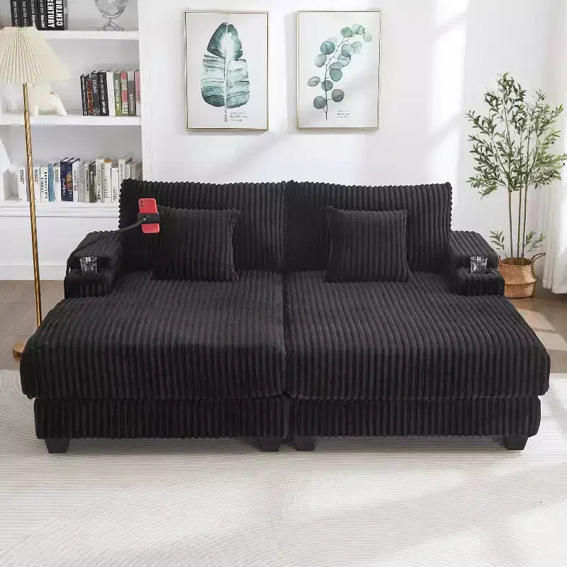 GDFStudio Alice Modern 75.5 Chaise Lounge Sofa with Adjustable Backrest and Cup Holders
