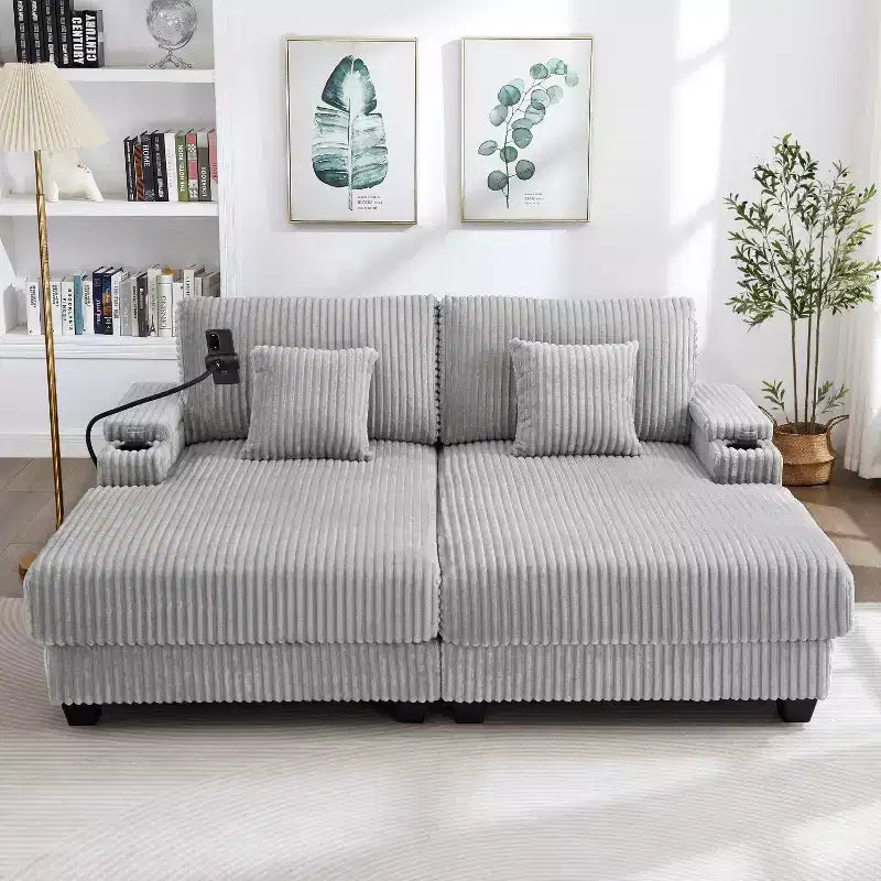 Moderno divano chaise longue da 75.5 con schienale regolabile e portabicchieri