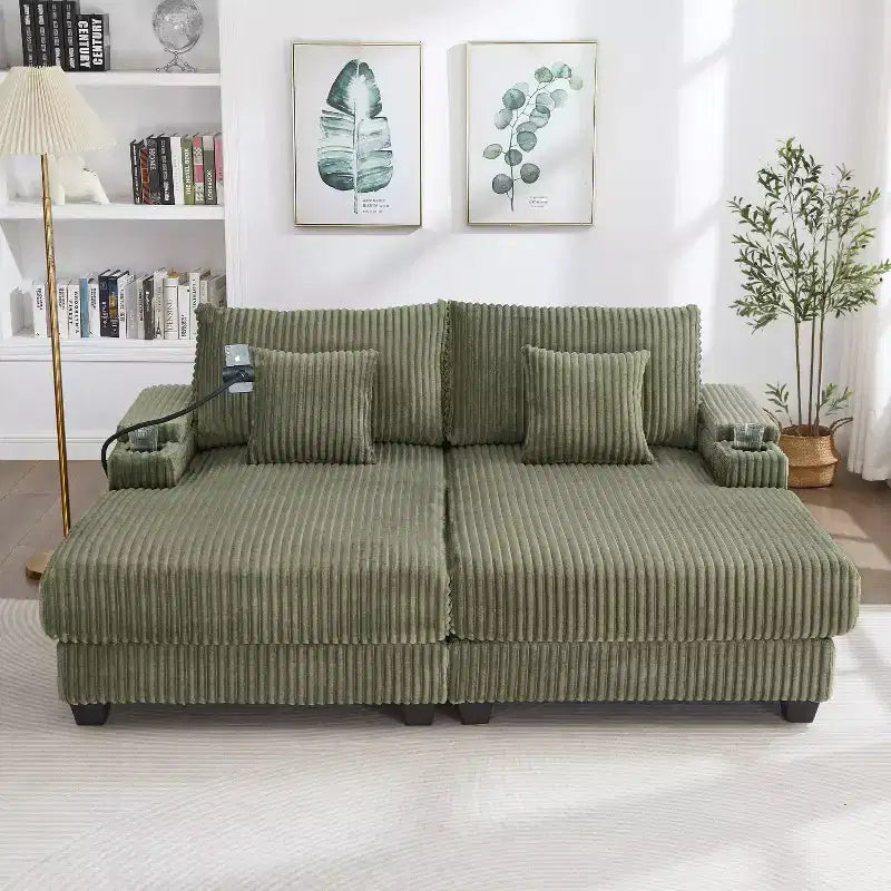 Moderno divano chaise longue da 75.5 con schienale regolabile e portabicchieri