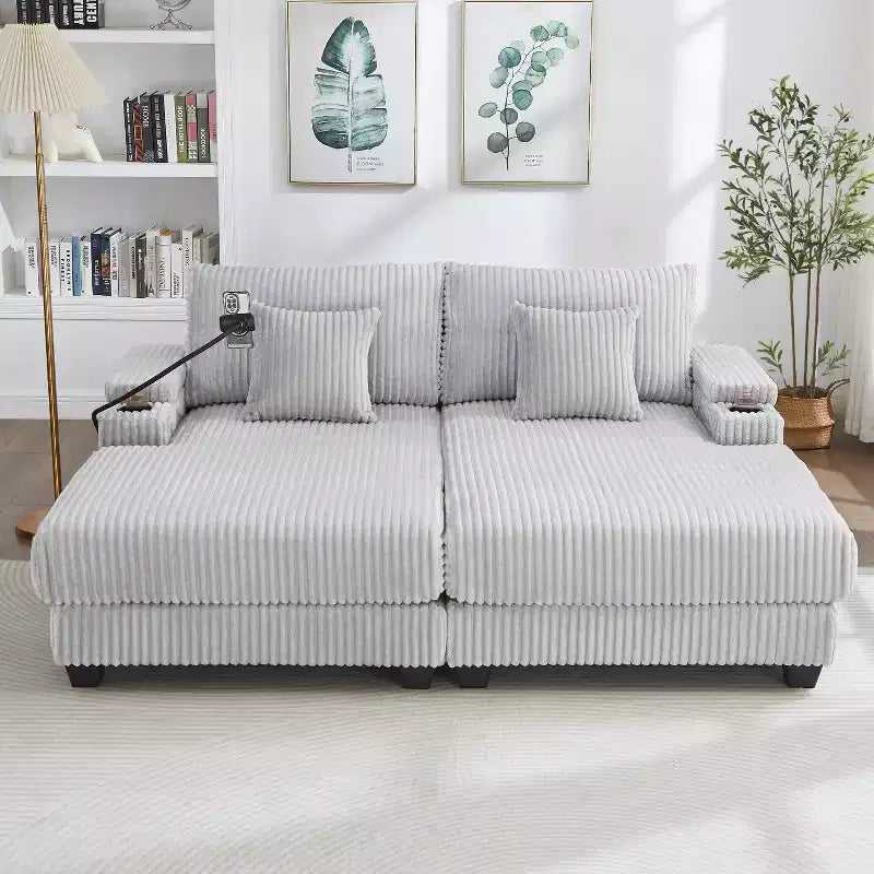 Moderno divano chaise longue da 75.5 con schienale regolabile e portabicchieri