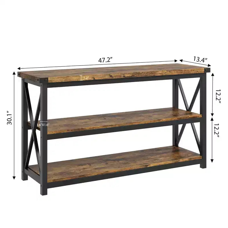 Industrial Console Table, 47 Inch Long Entryway Table with 3 Storage Shelves, Rectangular Sofa & Hallway Table for Living Room, Bedroom, Foyer Dcor