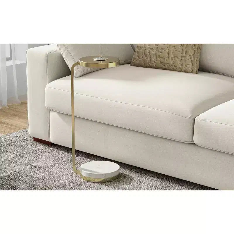 Modern Contemporary 10 inch Wide Metal Side Table in White / Gold, Fully Assembled