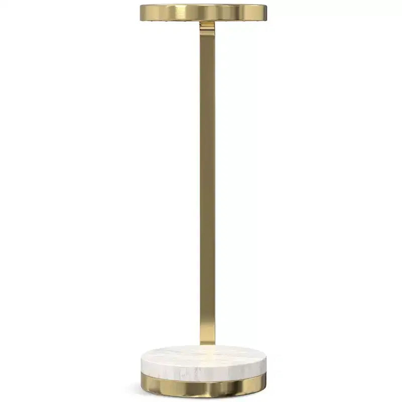 Modern Contemporary 10 inch Wide Metal Side Table in White / Gold, Fully Assembled