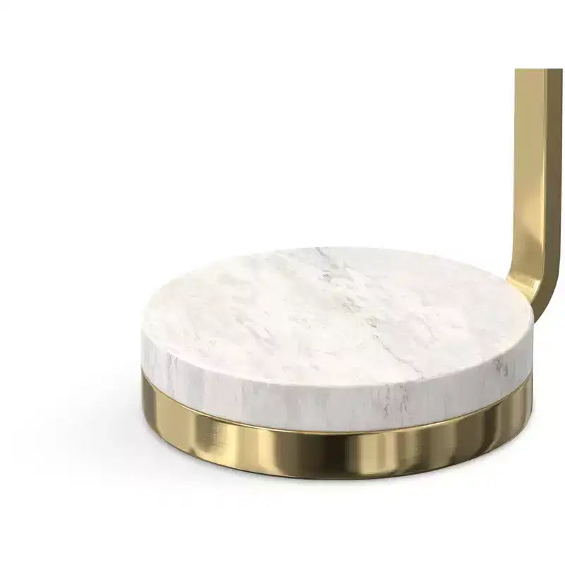 Modern Contemporary 10 inch Wide Metal Side Table in White / Gold, Fully Assembled