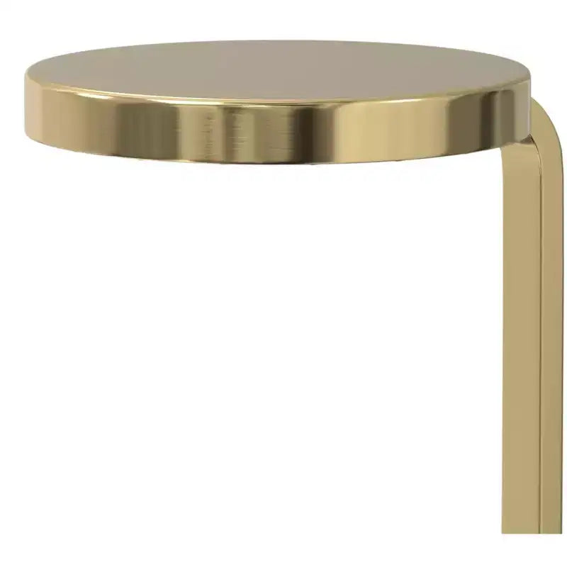 Modern Contemporary 10 inch Wide Metal Side Table in White / Gold, Fully Assembled