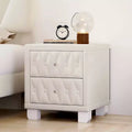 Velvet Nightstand with 2 Drawers Crystal Handle Storage Bedside Table with Buttom Tufted Beige