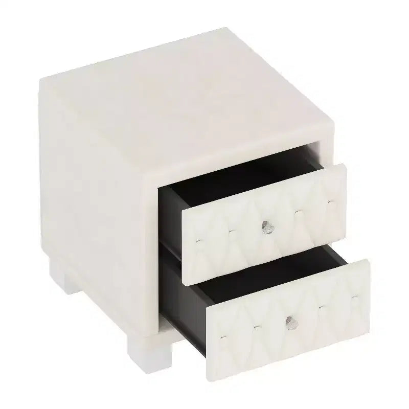 Velvet Nightstand with 2 Drawers Crystal Handle Storage Bedside Table with Buttom Tufted Beige