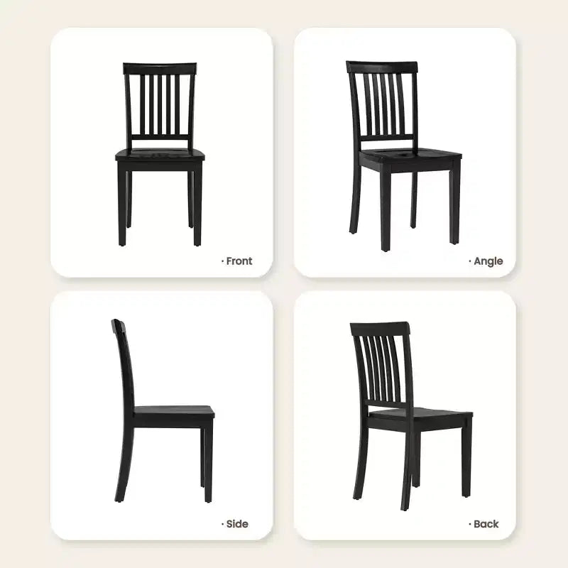 Sedia da pranzo in legno massello, moderna sedia laterale in stile rustico con schienale a listelli e seduta sagomata, set da 2