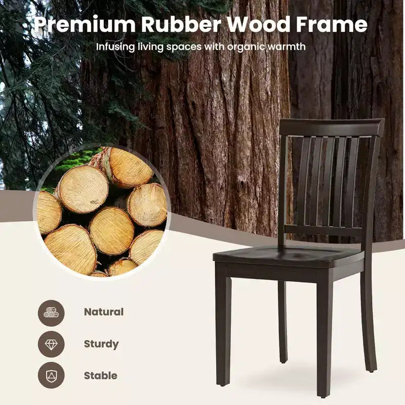 Sedia da pranzo in legno massello, moderna sedia laterale in stile rustico con schienale a listelli e seduta sagomata, set da 2