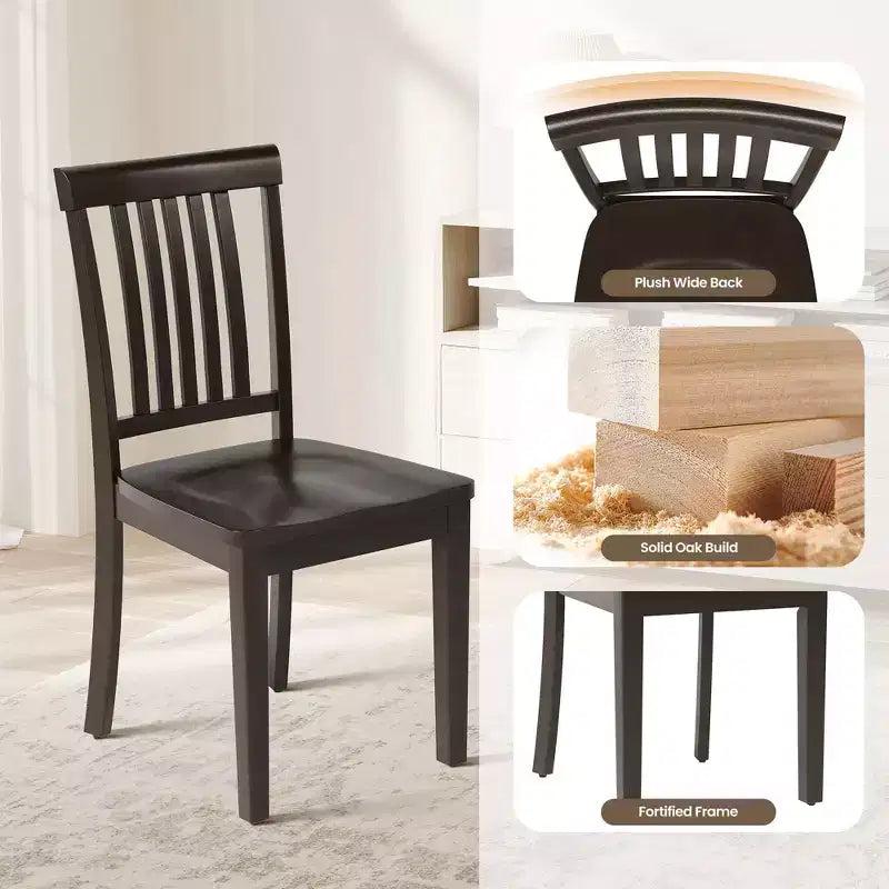Sedia da pranzo in legno massello, moderna sedia laterale in stile rustico con schienale a listelli e seduta sagomata, set da 2