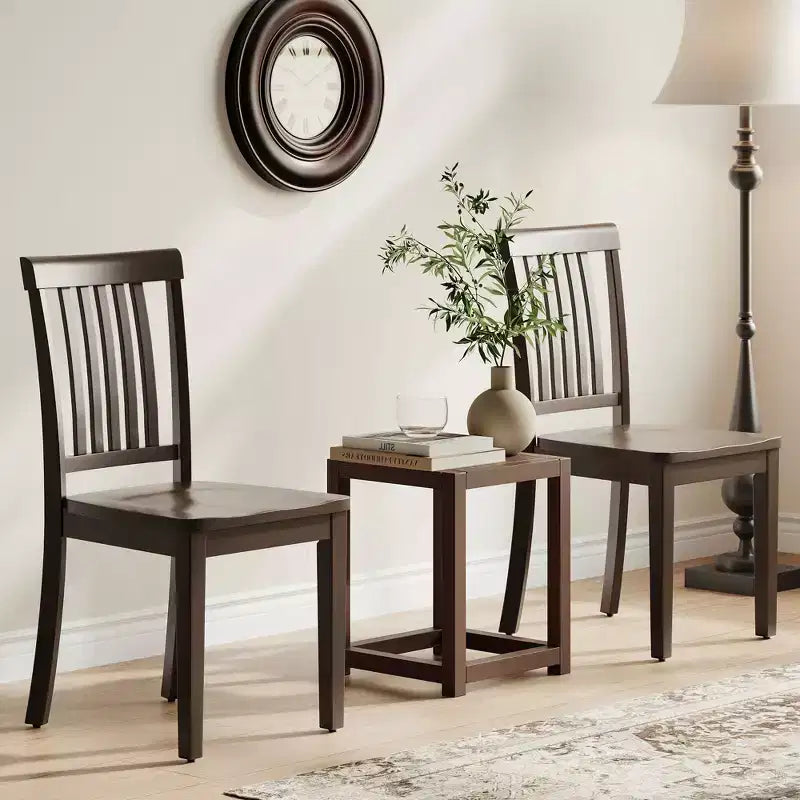 Sedia da pranzo in legno massello, moderna sedia laterale in stile rustico con schienale a listelli e seduta sagomata, set da 2