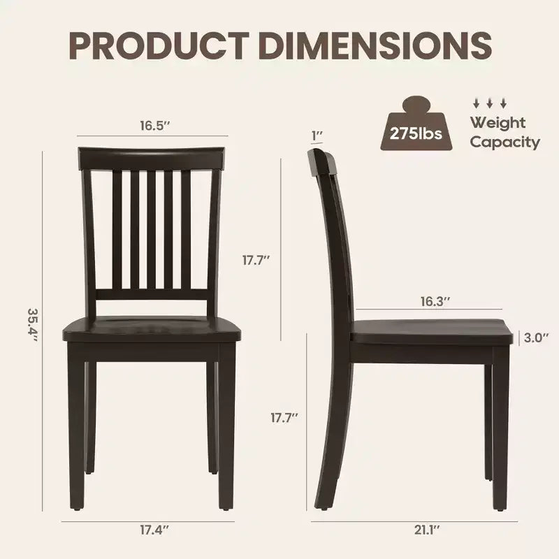Sedia da pranzo in legno massello, moderna sedia laterale in stile rustico con schienale a listelli e seduta sagomata, set da 2