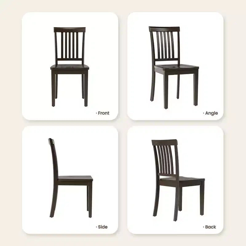 Sedia da pranzo in legno massello, moderna sedia laterale in stile rustico con schienale a listelli e seduta sagomata, set da 2