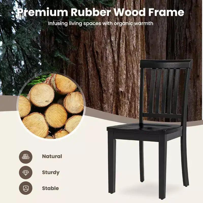 Sedia da pranzo in legno massello, moderna sedia laterale in stile rustico con schienale a listelli e seduta sagomata, set da 2