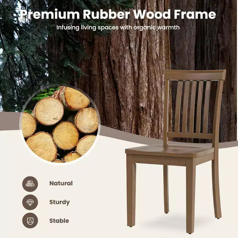 Sedia da pranzo in legno massello, moderna sedia laterale in stile rustico con schienale a listelli e seduta sagomata, set da 2