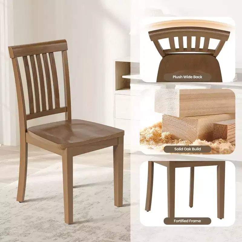 Sedia da pranzo in legno massello, moderna sedia laterale in stile rustico con schienale a listelli e seduta sagomata, set da 2