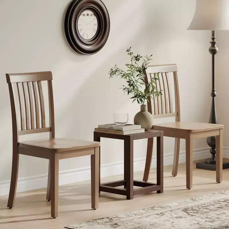 Sedia da pranzo in legno massello, moderna sedia laterale in stile rustico con schienale a listelli e seduta sagomata, set da 2