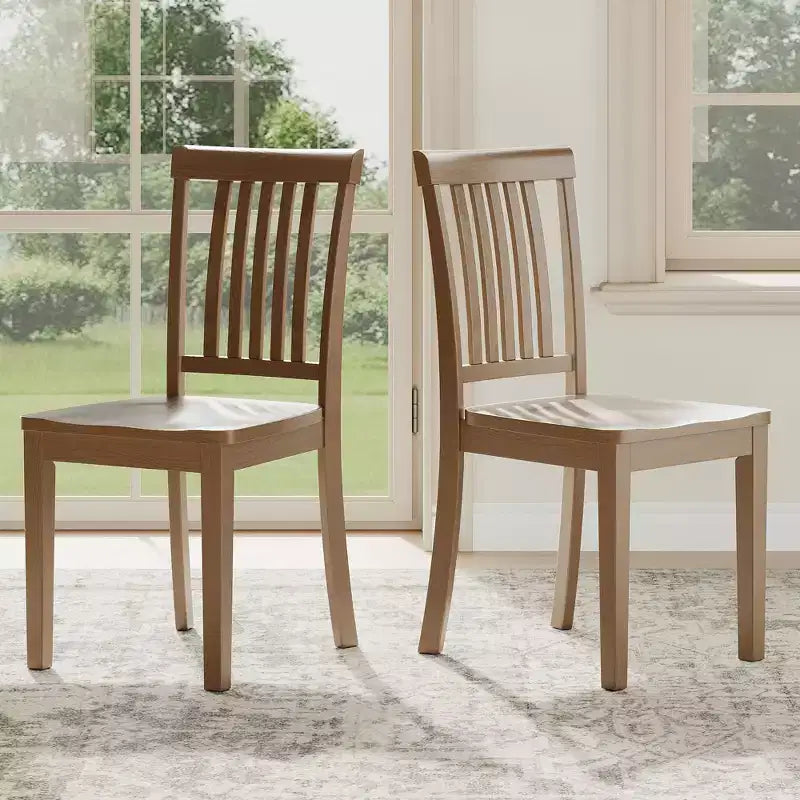 Sedia da pranzo in legno massello, moderna sedia laterale in stile rustico con schienale a listelli e seduta sagomata, set da 2