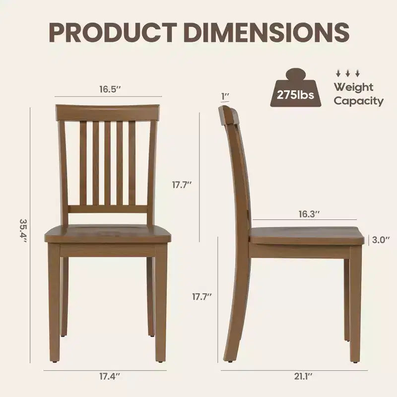 Sedia da pranzo in legno massello, moderna sedia laterale in stile rustico con schienale a listelli e seduta sagomata, set da 2