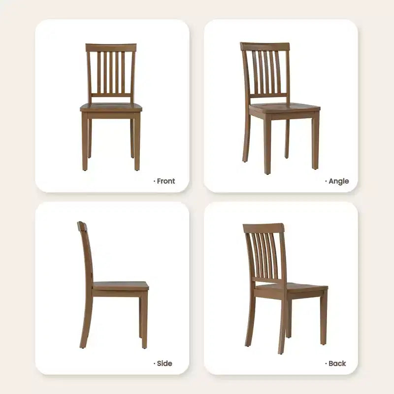 Sedia da pranzo in legno massello, moderna sedia laterale in stile rustico con schienale a listelli e seduta sagomata, set da 2