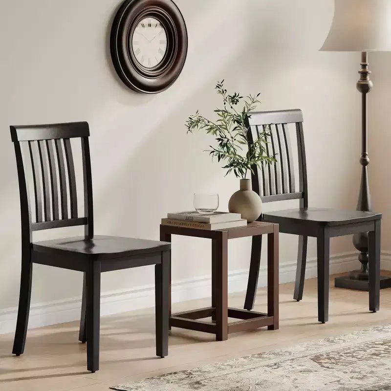Sedia da pranzo in legno massello, moderna sedia laterale in stile rustico con schienale a listelli e seduta sagomata, set da 2