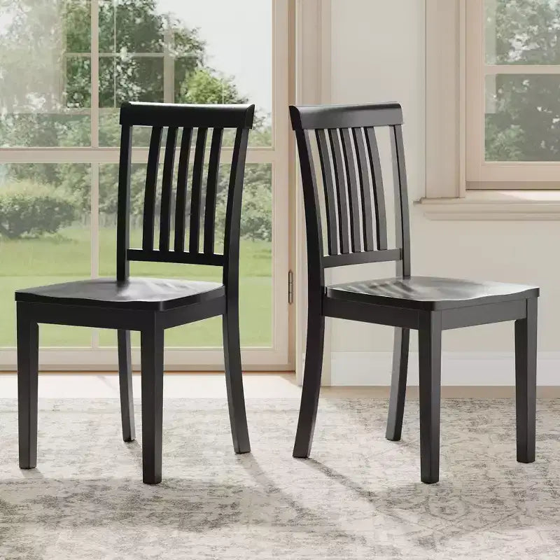 Sedia da pranzo in legno massello, moderna sedia laterale in stile rustico con schienale a listelli e seduta sagomata, set da 2