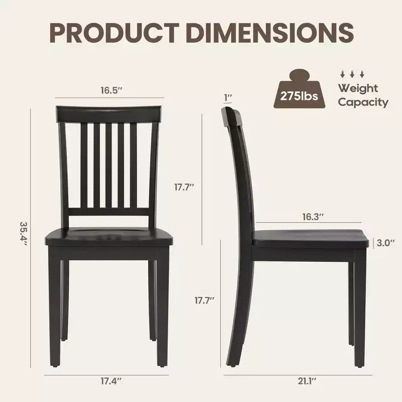 Sedia da pranzo in legno massello, moderna sedia laterale in stile rustico con schienale a listelli e seduta sagomata, set da 2