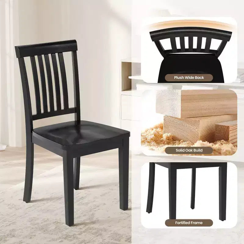 Sedia da pranzo in legno massello, moderna sedia laterale in stile rustico con schienale a listelli e seduta sagomata, set da 2