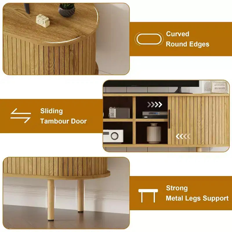 TV Stand for Up to 80 Inch TV, Media Console with Sliding Doors and Storage, Modern Wood Entertainment Center for Living Room, Bedroom