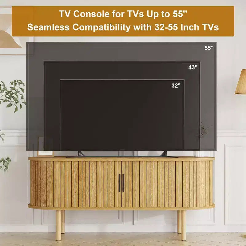 TV Stand for Up to 80 Inch TV, Media Console with Sliding Doors and Storage, Modern Wood Entertainment Center for Living Room, Bedroom
