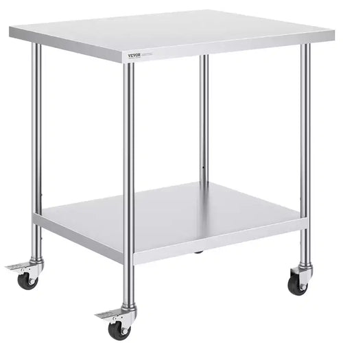 VIYET 38 Heavy Duty Stainless Steel Table - 4 Wheels, 3 Adjustable Heights, Silver