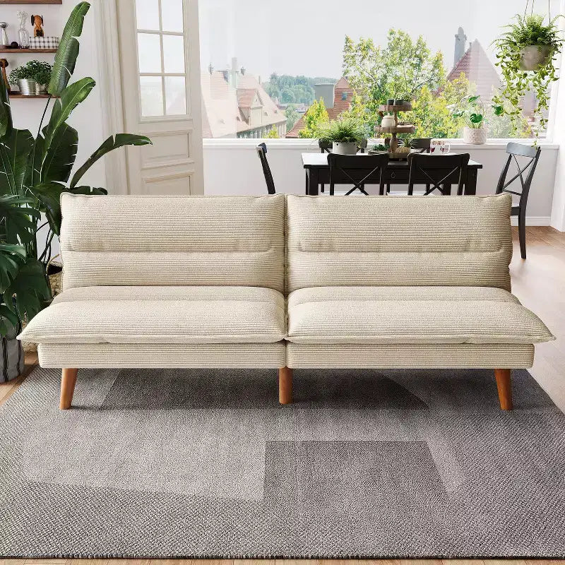 Corduroy Futon Sofa Bed with Adjustable Backrest, Modern Small Loveseat for Small Spaces Living Room Apartment